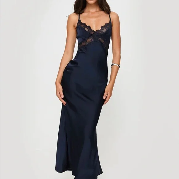 Princess Polly TREASURE BIAS CUT MAXI DRESS NAVY - Picture 2 of 16